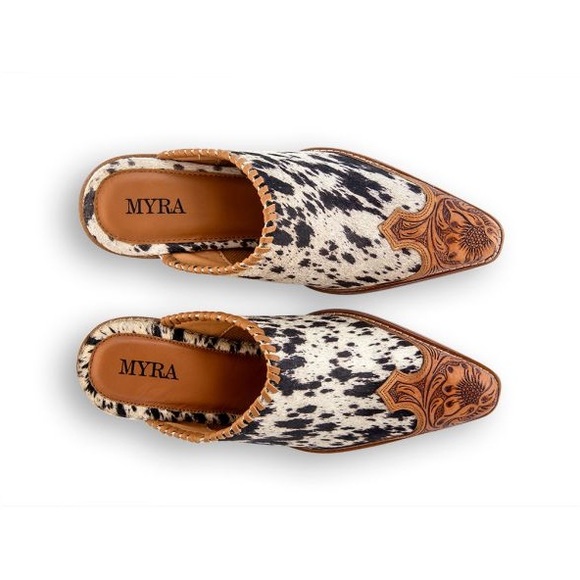 Myra Heely Mules Hair On Hide Tooled Leather NWT New Western - Picture 4 of 8